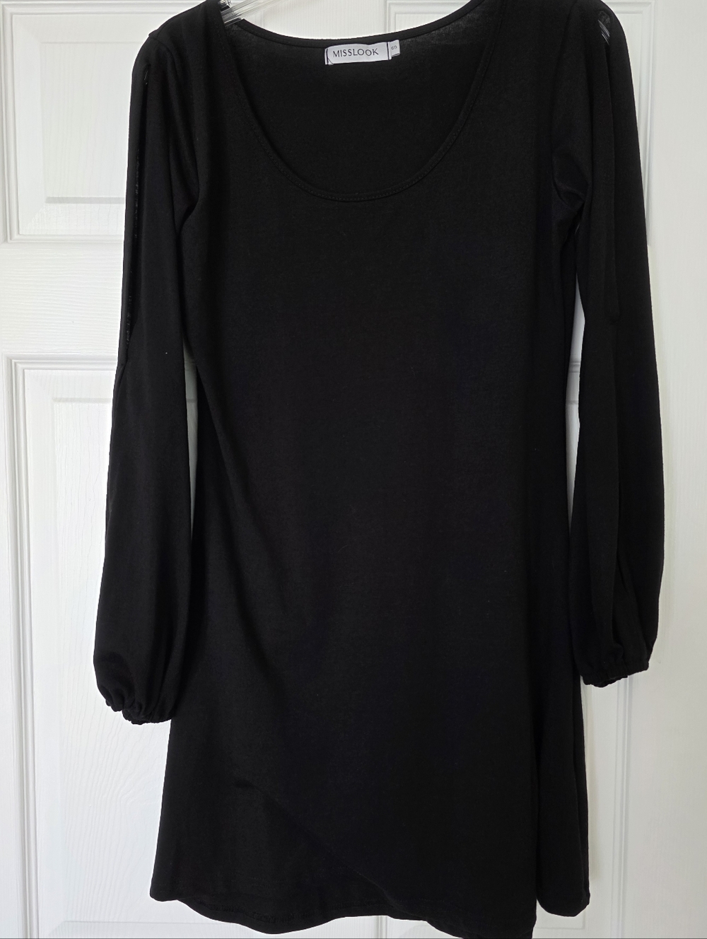 MISSLOOK Black Long-Sleeve Scoop Neck Tunic Dress Size Small